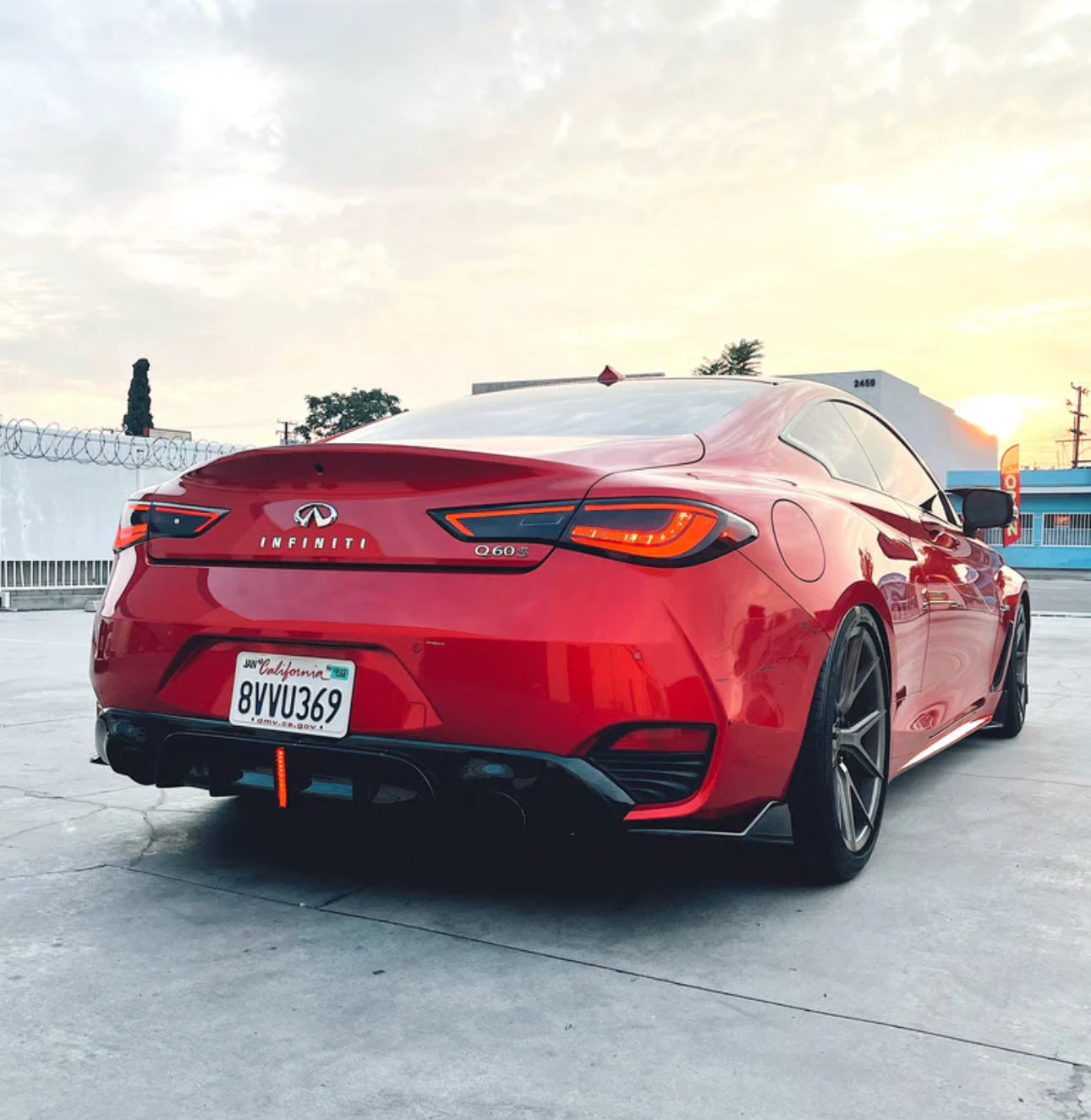 MyVQParts 2017-2022 Infiniti Q60 Gloss Black Rear Bumper V2 Diffuser with LED Brake Light