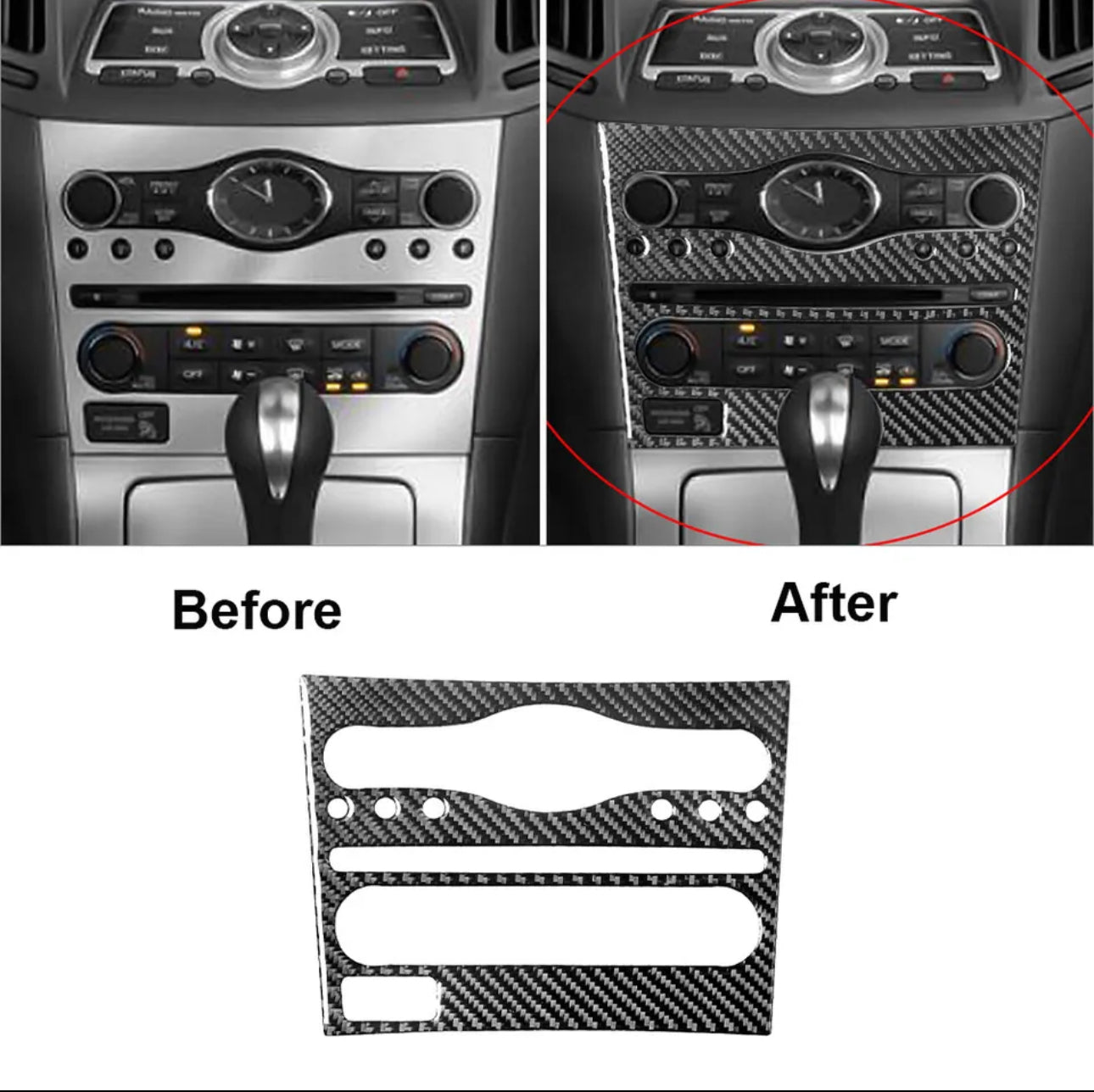 2Pcs For Infiniti G37 Coupe & Sedan 08-14 Carbon Fiber Interior Radio Console Cover Trim