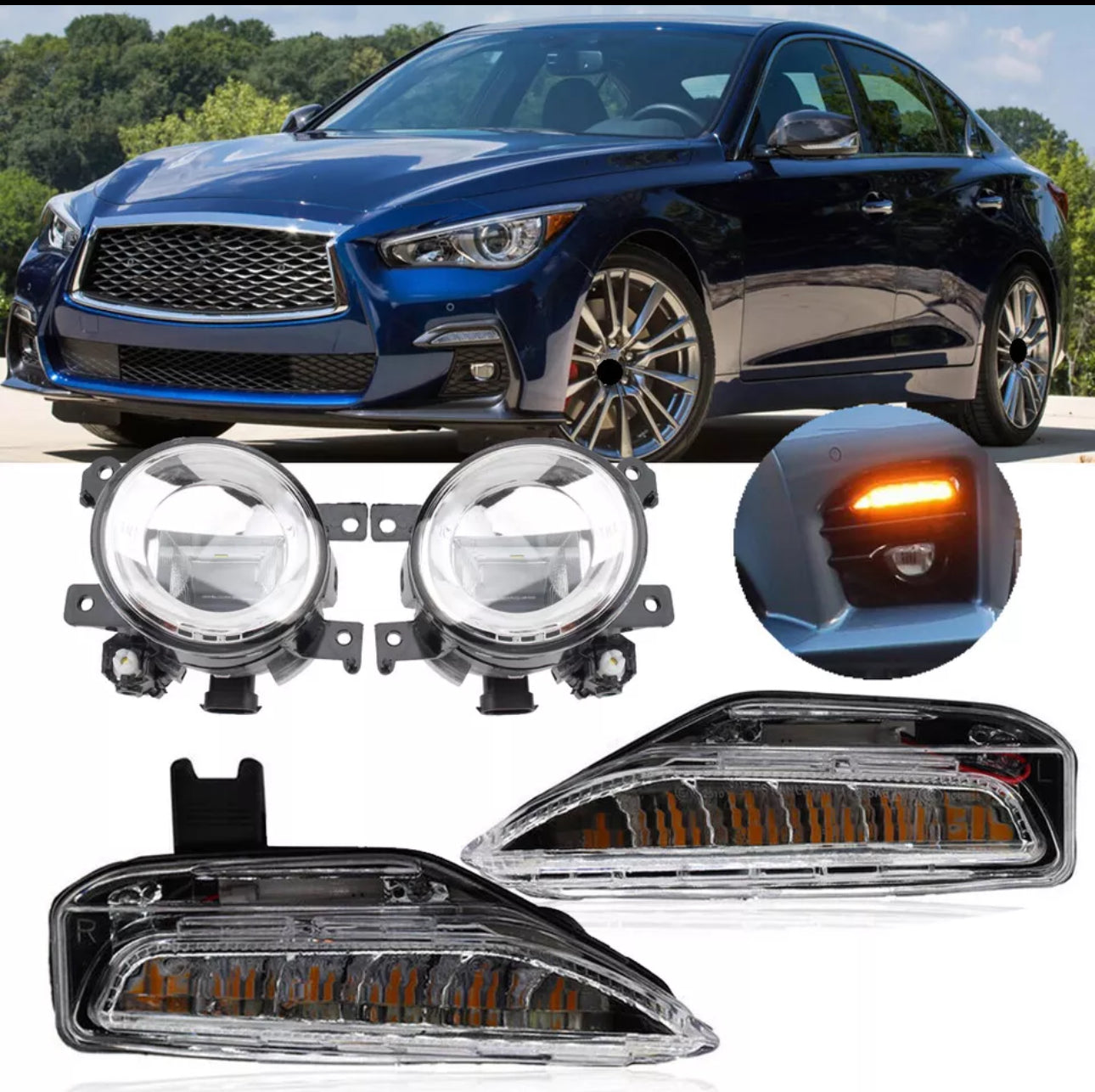 ULTRA BRIGHT LED Bumper Fog Lamp Turn Signal Light For Infiniti Q50 Q50S Sport 2014-2019 2020