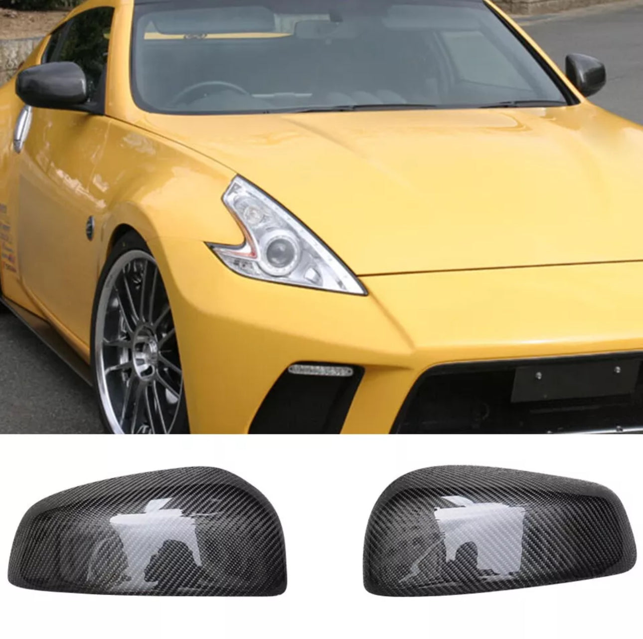 MyVQParts Real Dry Carbon Fiber Side Mirror Cover Cap Add-On for 2009-2020 Nissan 370Z Z34