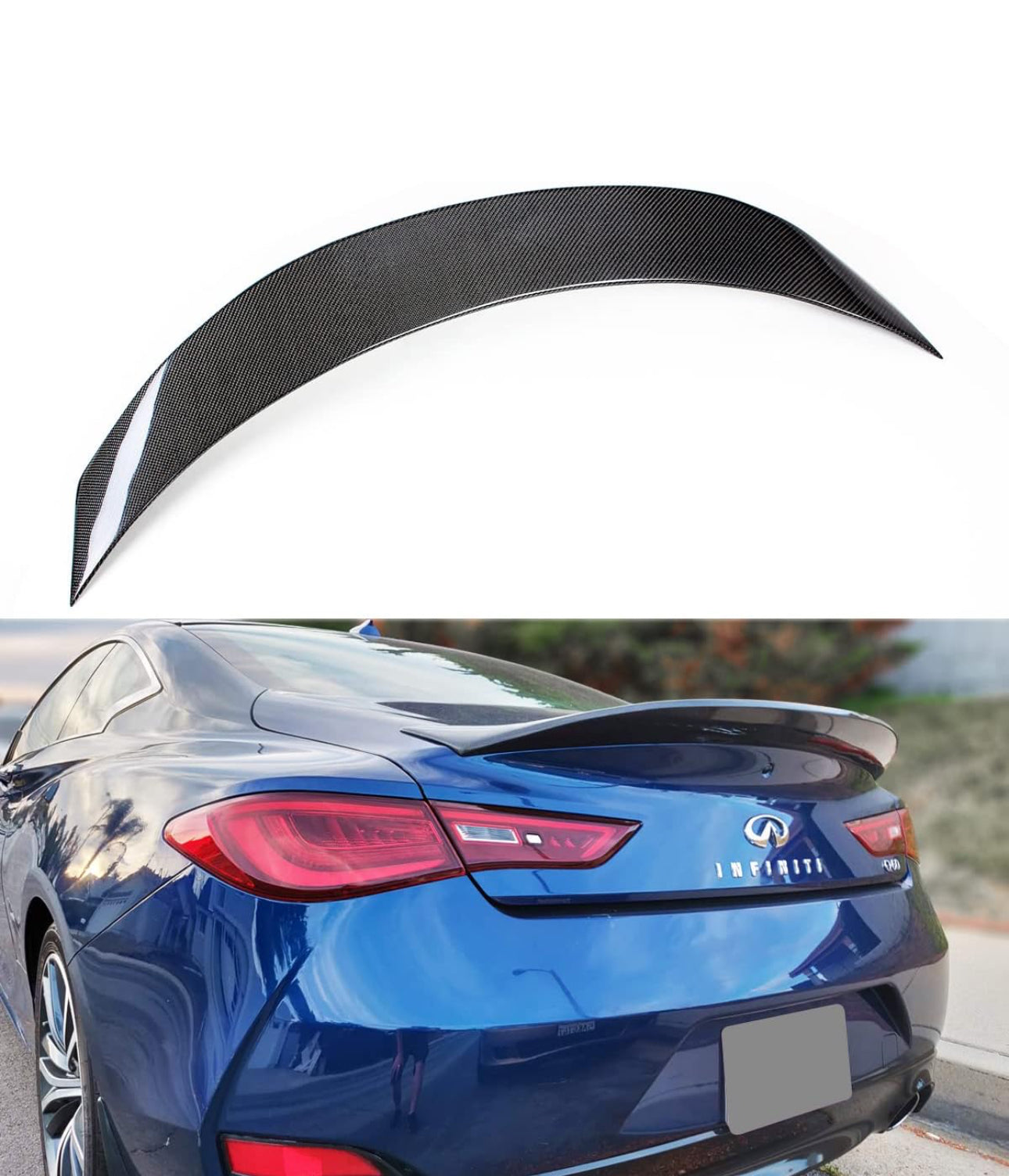 MyVQParts Infiniti Q60 V2 High Kick Duckbill Carbon Fiber Trunk Spoiler Wing (2017-2022)