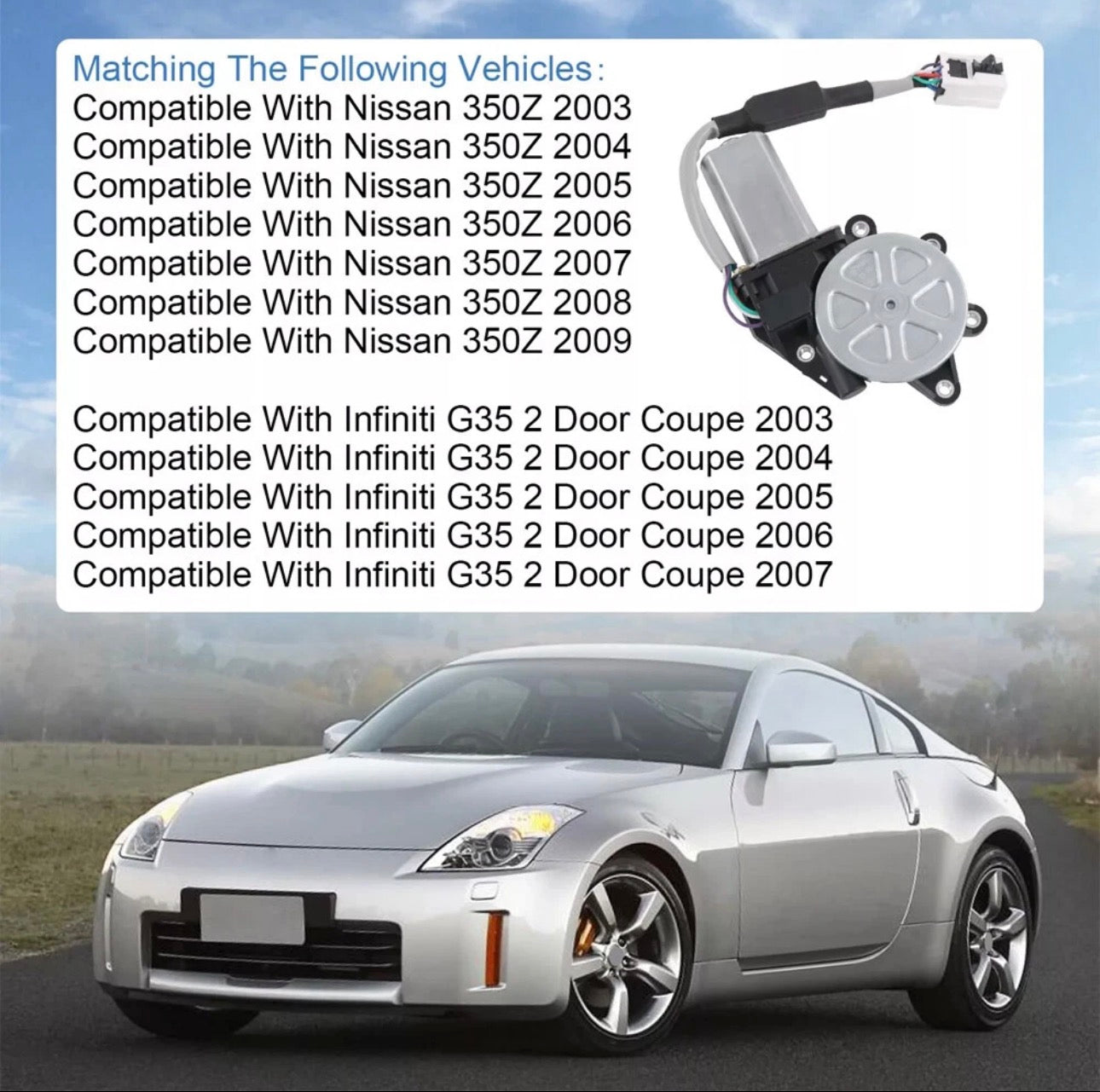 MyVQParts Front Window Motor – Driver & Passenger Side Options – Fits Infiniti G35 & Nissan 350Z (2003–2009)