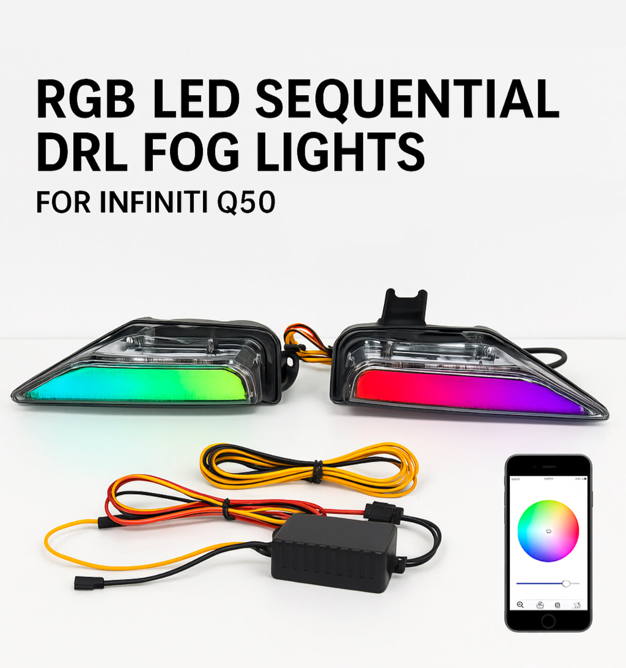 RGB LED Sequential DRL Fog Lights for Infiniti Q50 2014–2024 (App-Controlled)