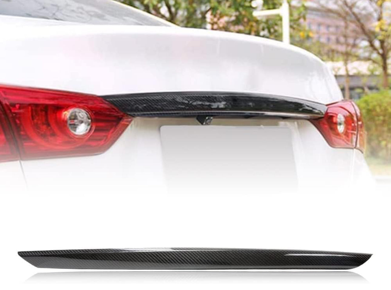 MyVQParts Real Carbon Fiber Trunk Trim Overlay Chrome Delete Cover for 2018-2024 Infiniti Q50