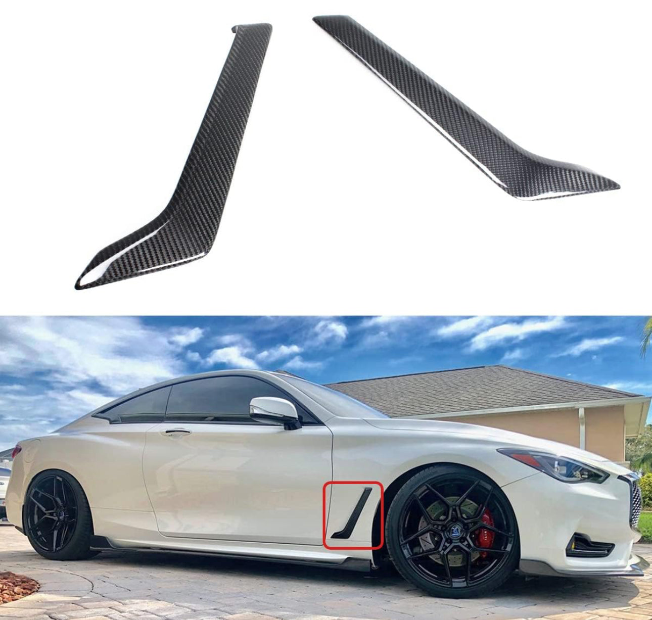 MyVQParts Real Carbon Fiber Front Fender Side Vent Garnish Trim for 2017-2022 Infiniti Q60