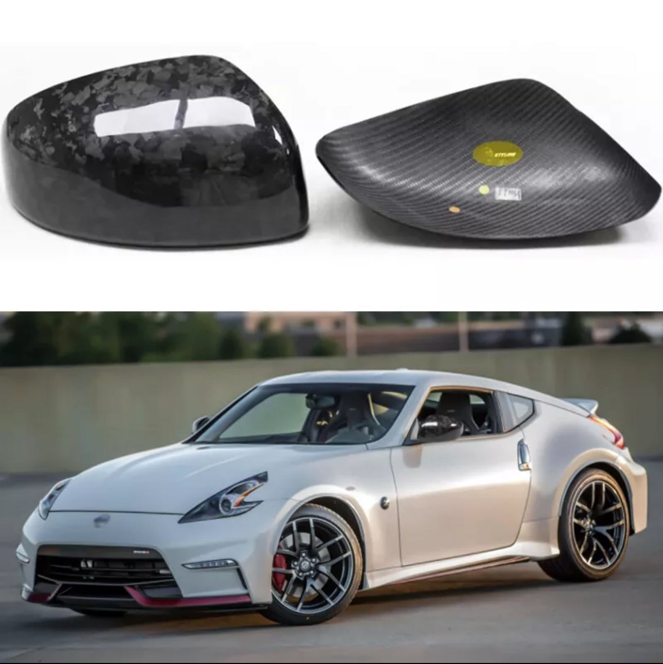 MyVQParts Real Dry Carbon Fiber Side Mirror Cover Cap Add-On for 2009-2020 Nissan 370Z Z34