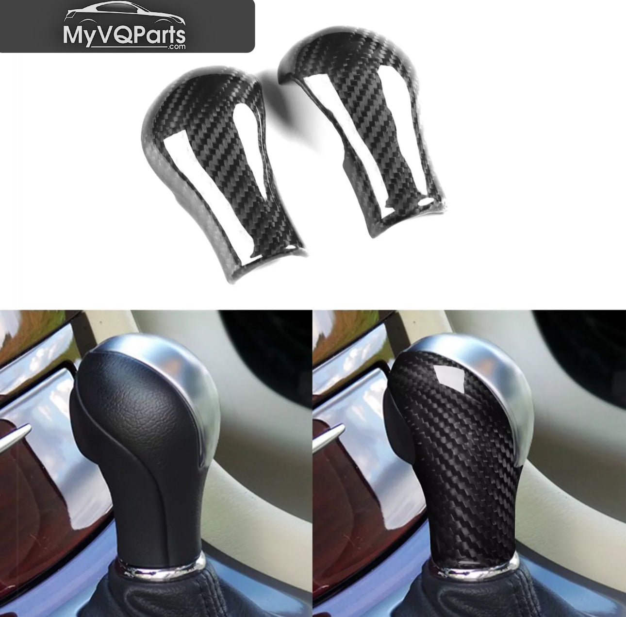 MyVQParts Bundle: 4x Piece Full Carbon Fiber Gear Shift Knob Cover Kit For Infiniti G25 G35 G37 FX37 QX50 QX70