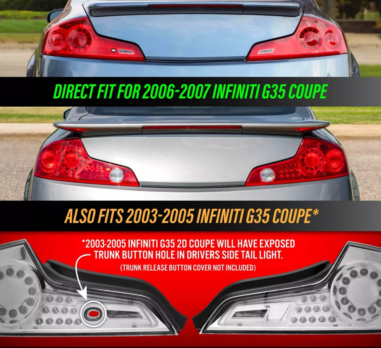 MyVQParts Clear Tail Light Set (Left + Right) for Infiniti G35 Coupe 2-Door