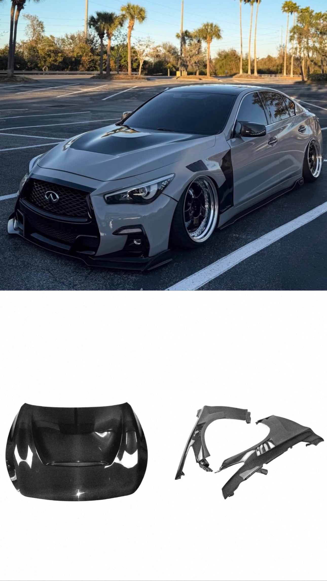Infiniti Q50 (2014–2023) V2 Full Carbon Fiber Fender + GTS Style Carbon Fiber Hood Combo for Q50 - MyVQParts