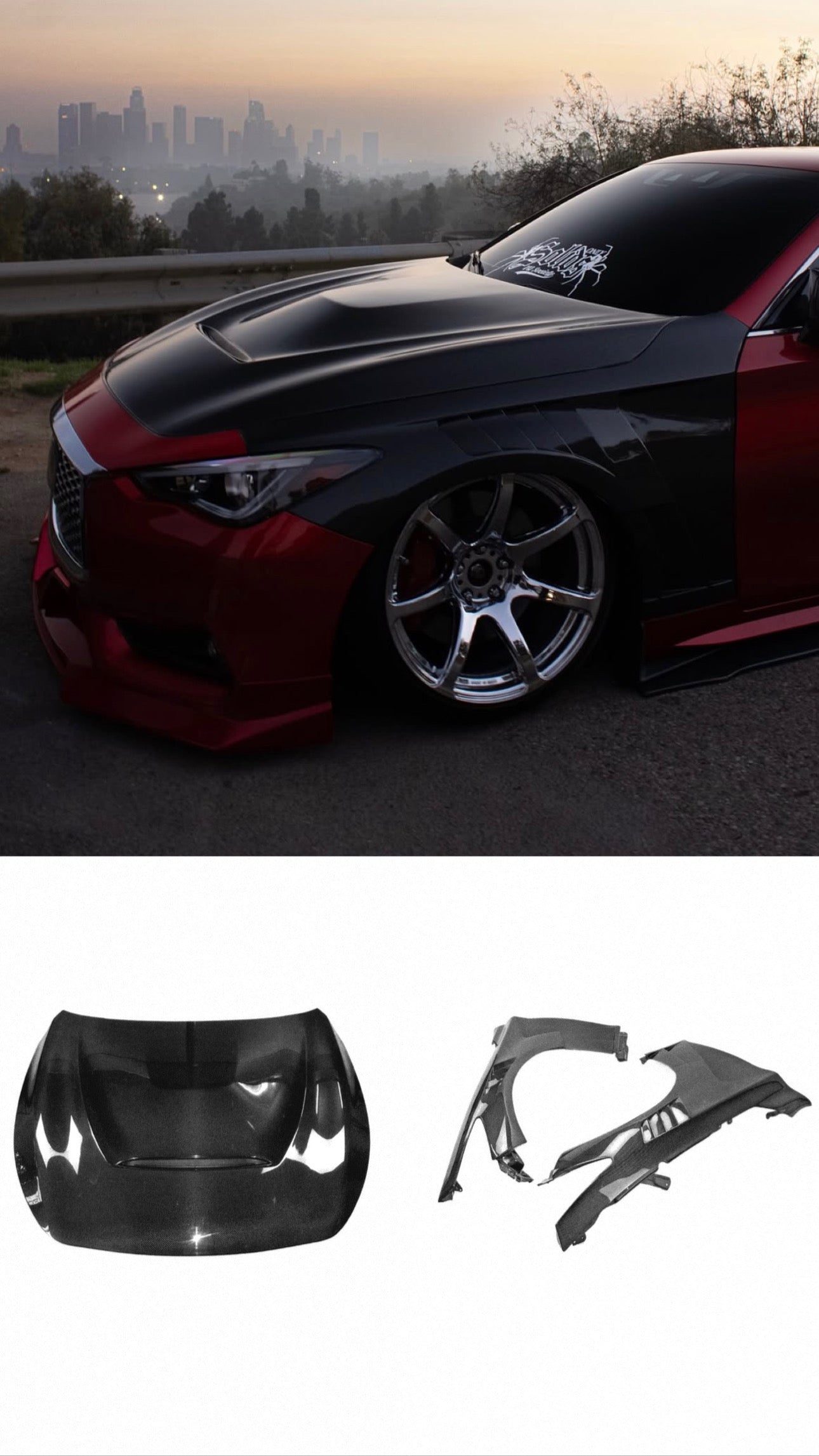 Infiniti Q60 (2017–2023) V2 Full Carbon Fiber Fender + GTS Style Carbon Fiber Hood Combo Pack for Q60 - MyVQParts
