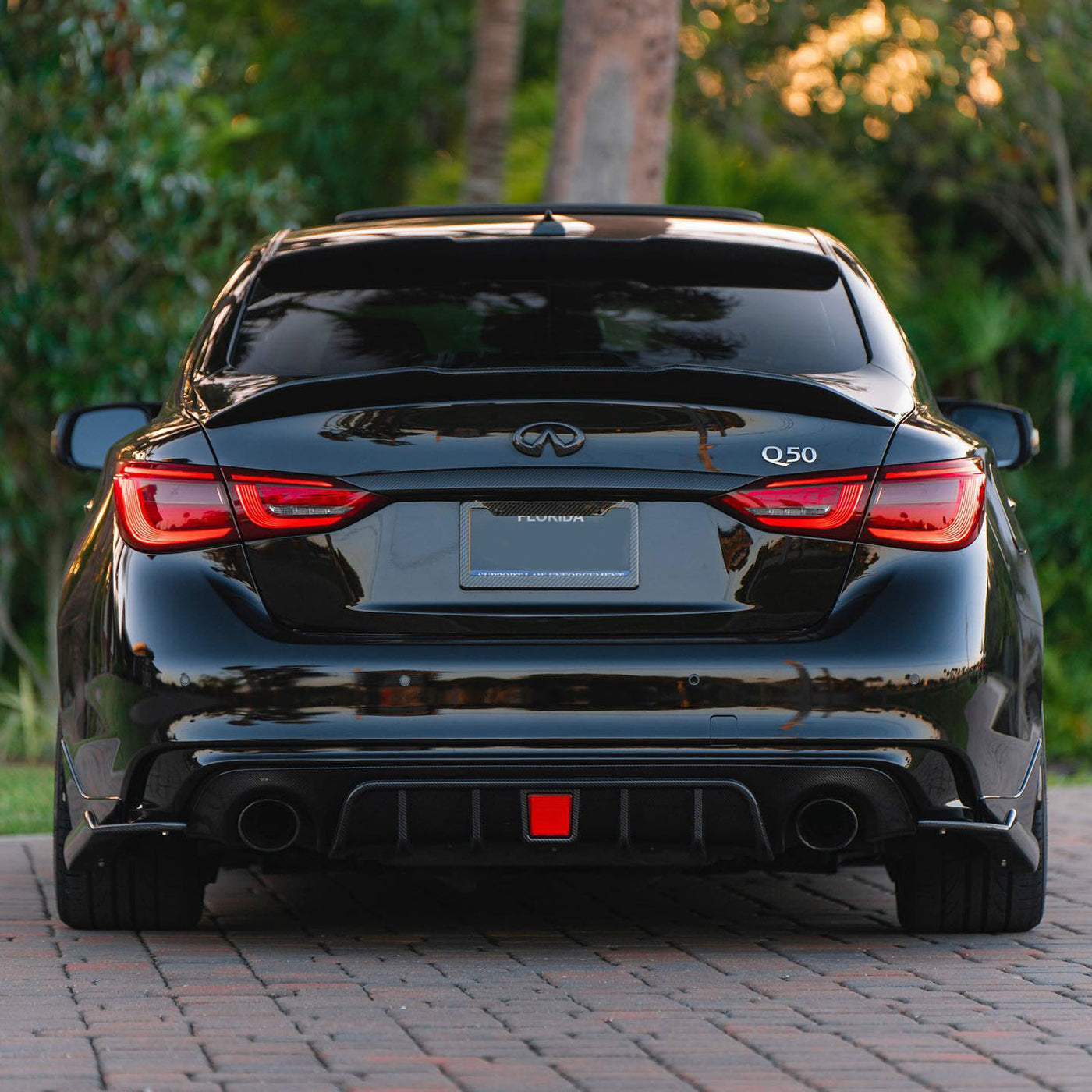 MyVQParts 2018-2024 INFINITI Q50 REAL CARBON FIBER REAR BUMPER DIFFUSER W/ LED BRAKE LIGHT