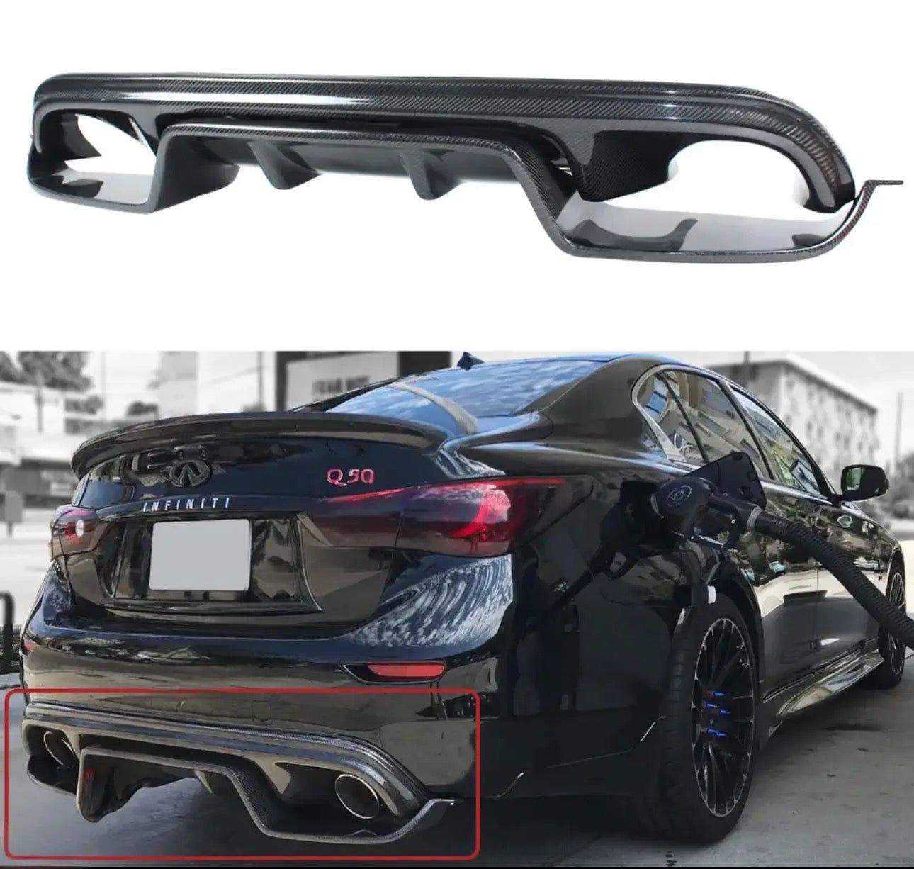 MyVQParts 2014-17 Infiniti Q50 2-Piece Real Carbon Fiber Rear Bumper Diffuser Kit