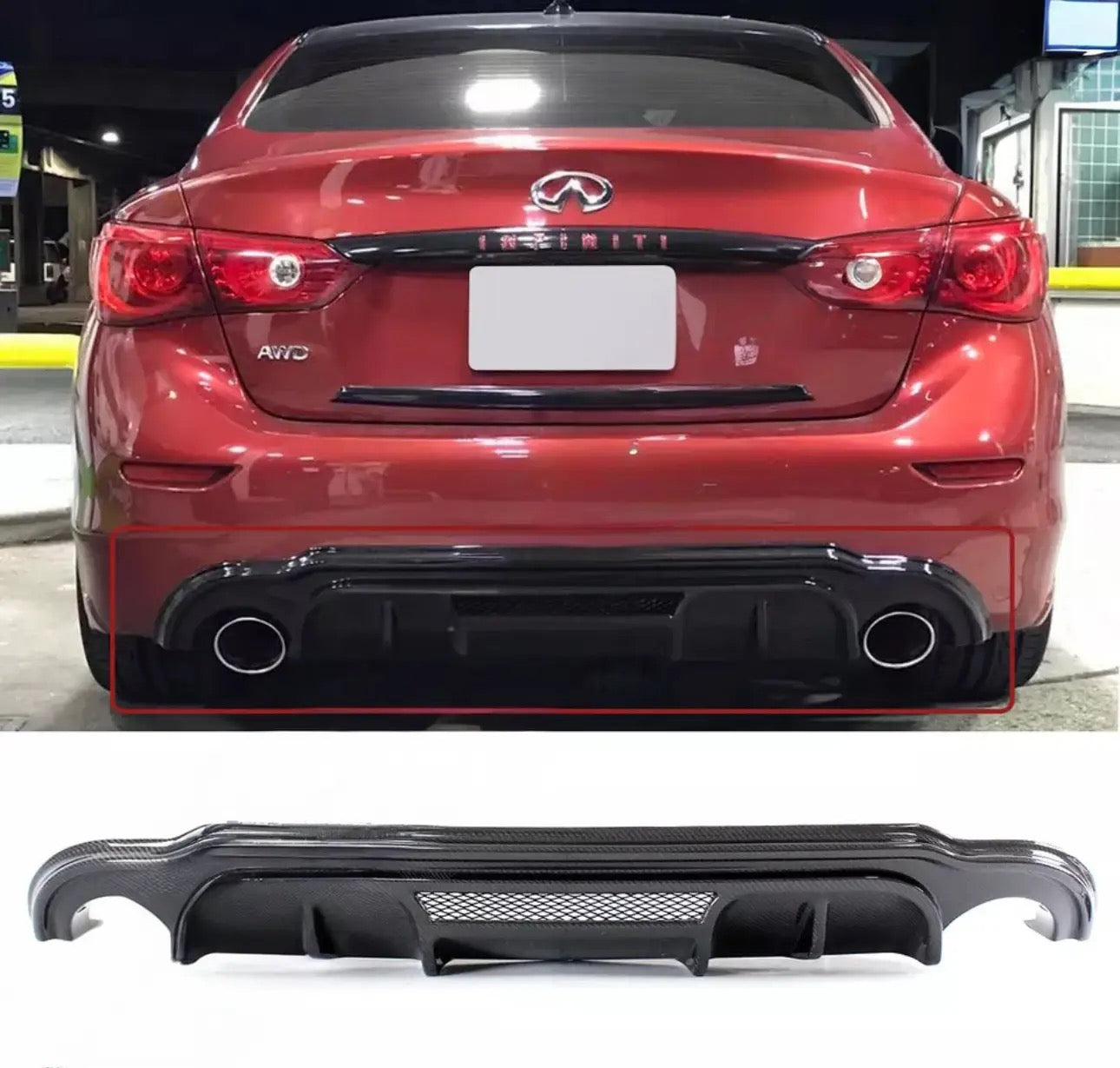 MyVQParts 2014-2017 Infiniti Q50 Vented Gloss Real Carbon Fiber Rear Bumper Diffuser