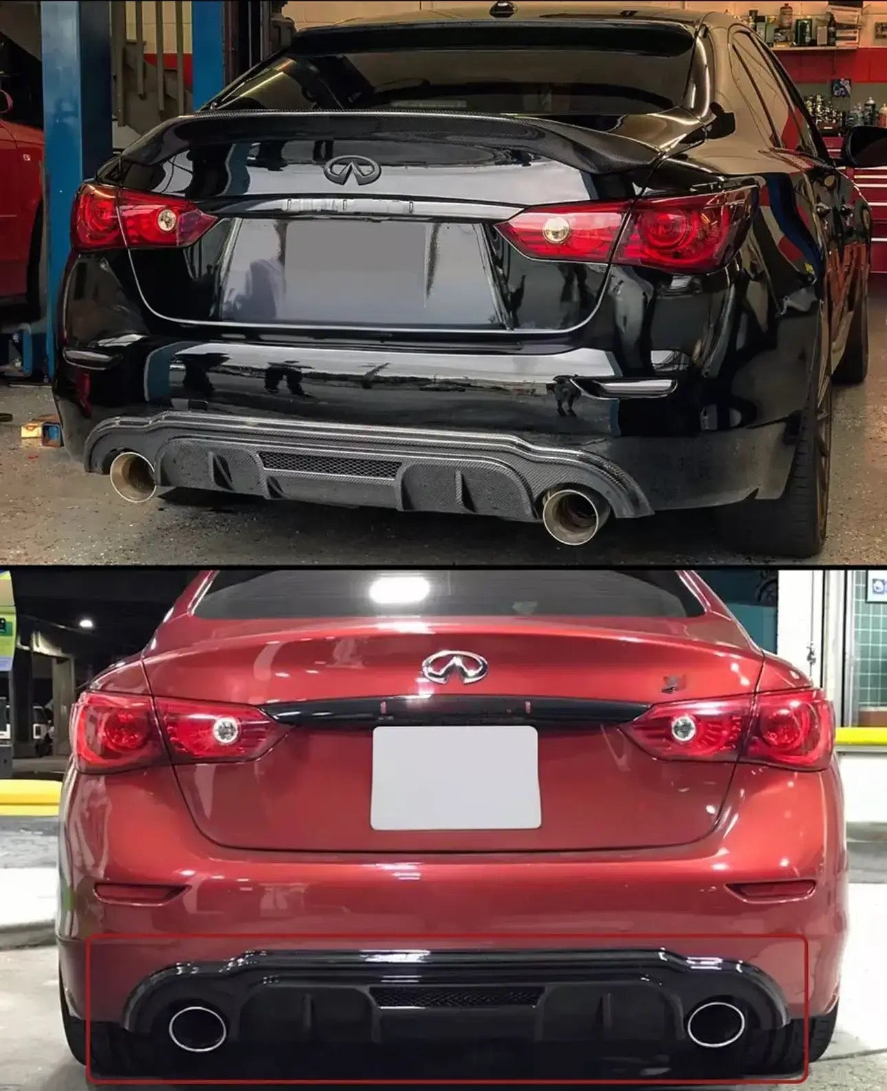 MyVQParts 2014-2017 Infiniti Q50 Vented Gloss Real Carbon Fiber Rear Bumper Diffuser