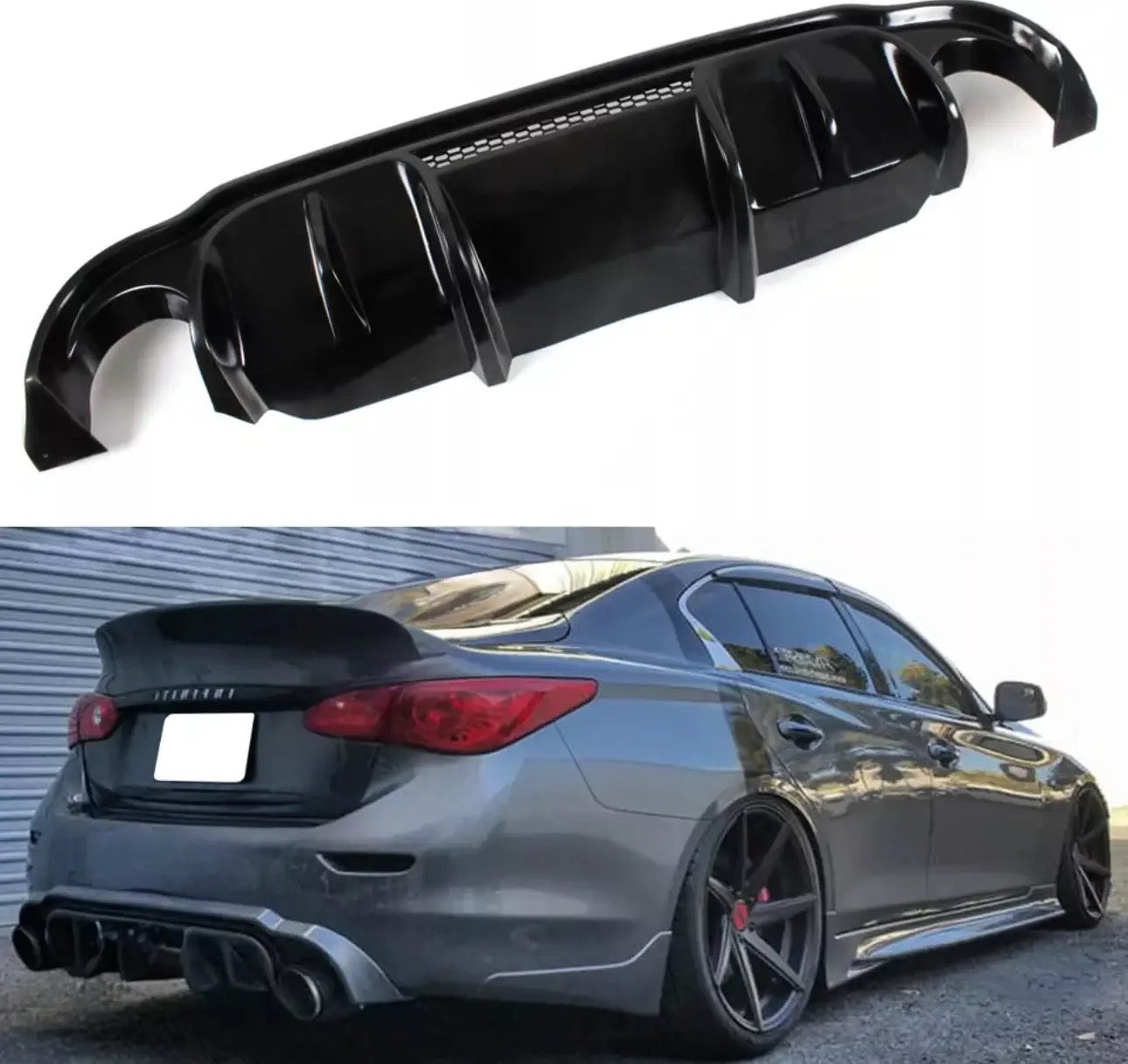 MyVQParts 2014-2017 Infiniti Q50 Vented Gloss Real Carbon Fiber Rear Bumper Diffuser