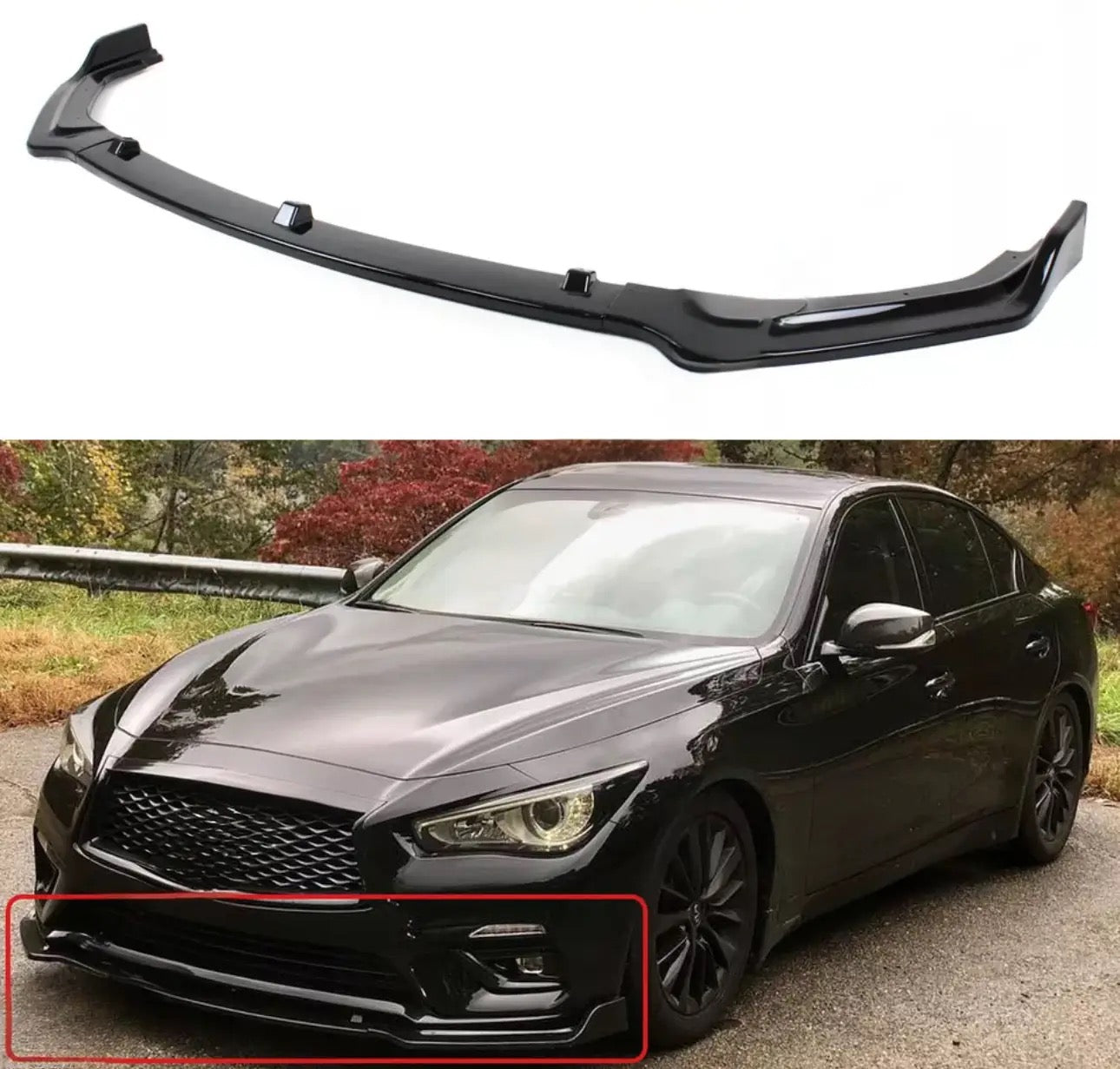 MyVQParts 2018-2024 Infiniti Q50 Luxe Premium Glossy Black Front Bumper Lip Splitter