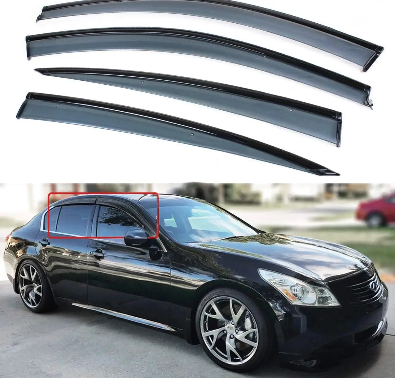 MyVQParts Premium Black Trim Chrome-Delete Smoke Window Visor Rain Guard with Clips for 2007-2015 Infiniti G35/G37/G25 Sedan