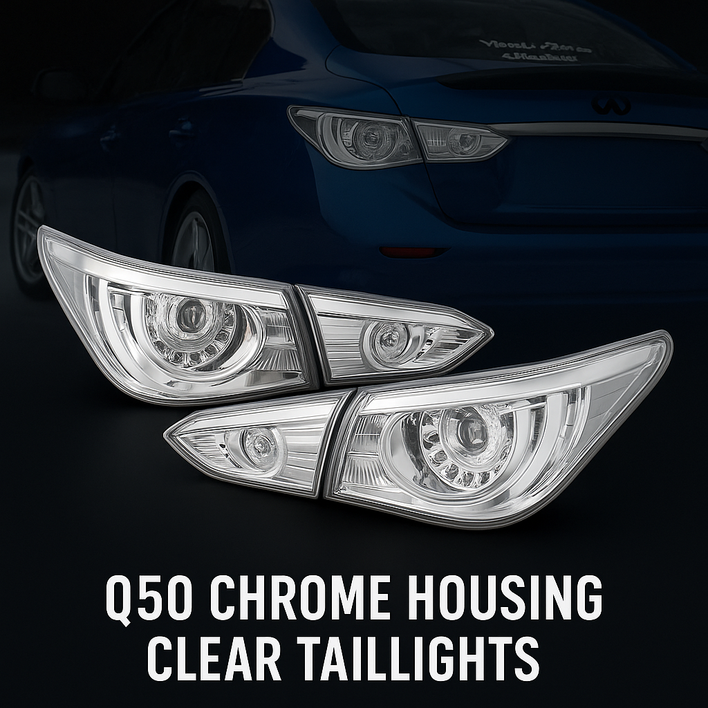 MyVQParts Infiniti Q50 Chrome Housing Clear Taillights (2014–2017)
