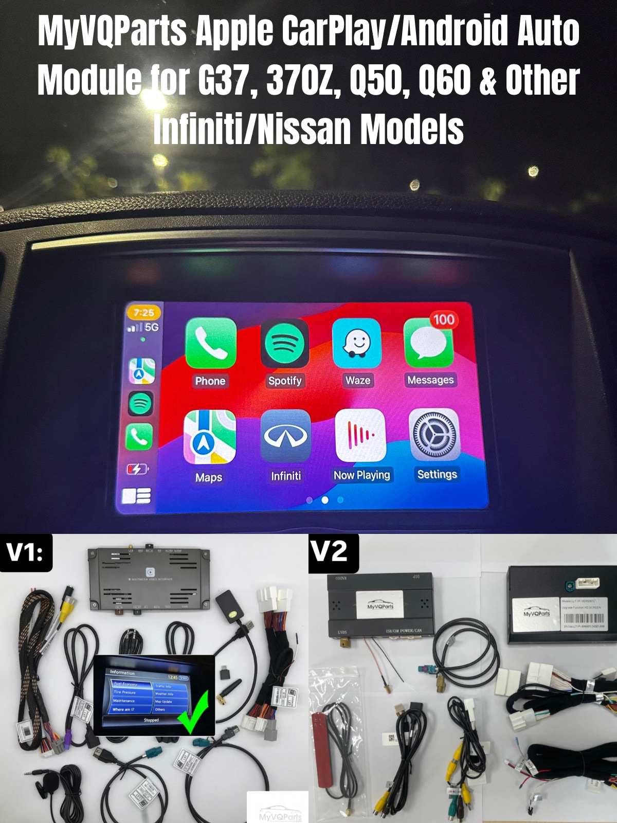 MyVQParts Apple CarPlay/Android Auto Module for G37, 370Z, Q50, Q60 & Other Infiniti/Nissan Models