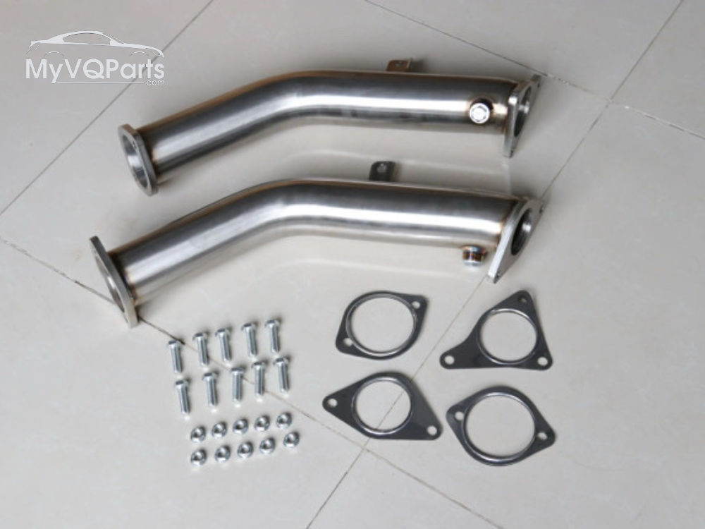 MyVQParts Q50/Q60 3.0t 2.75” Resonated & Non-Resonated Lower Downpipes and 3” Non-Resonated Lower Downpipes