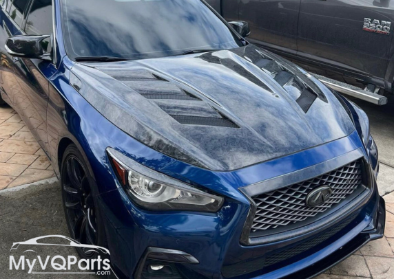 MyVQParts Full Carbon Fiber V1 Vented Hood for Infiniti Q50