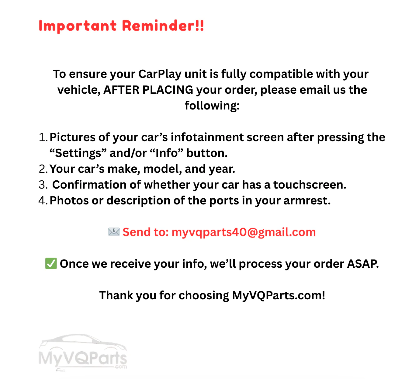 MyVQParts Apple CarPlay/Android Module for Infiniti G35 Coupe/Sedan (2003-2007)