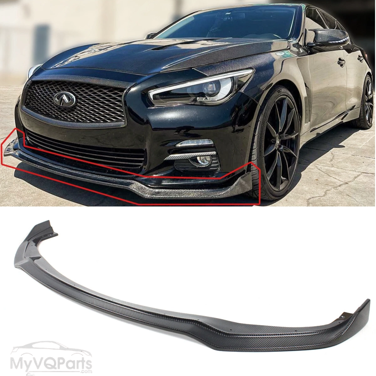 MyVQParts FOR INFINITI Q50 (2014-2017 ) BASE PREMIUM CARBON FIBER FRONT BUMPER LIP SPLITTER
