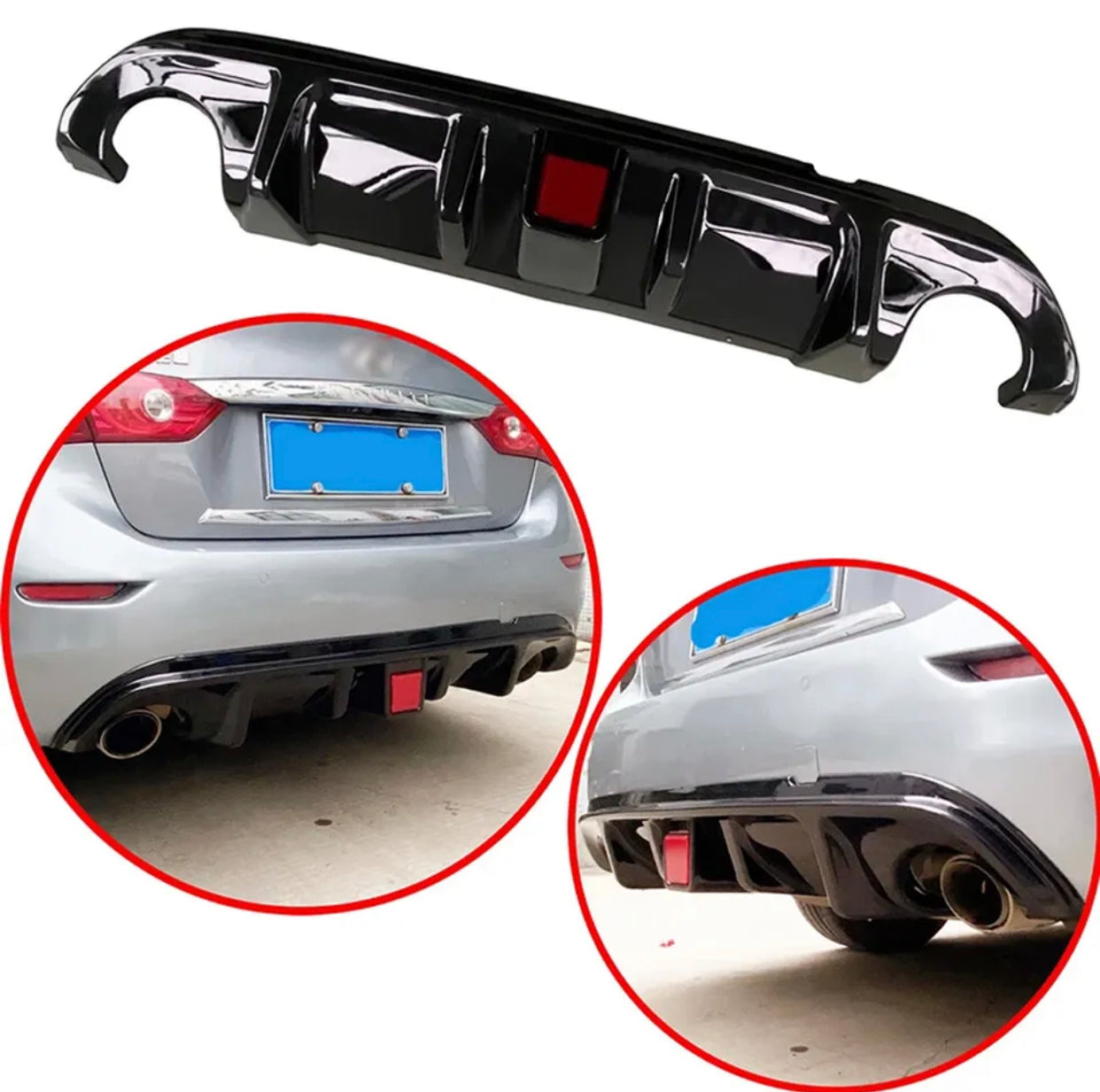 Gloss Black Rear Bumper Diffuser Infiniti Q50 2014-2017 W/ Light