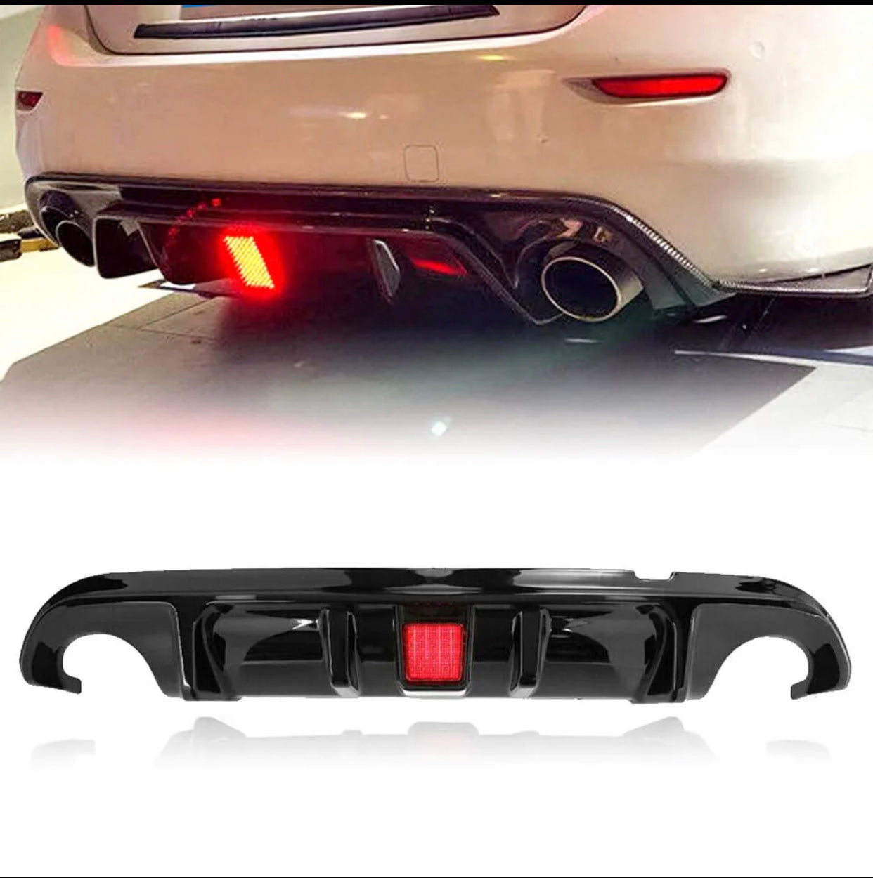 Gloss Black Rear Bumper Diffuser Infiniti Q50 2014-2017 W/ Light