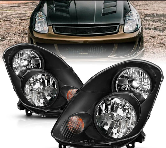 (2003-2006) Black housing Driver And Passenger Headlights Pair For Infiniti G35 4dr Sedan