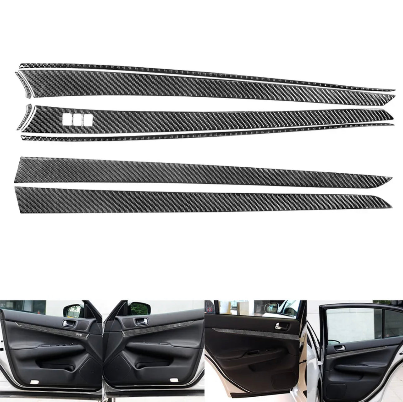 8Pcs Carbon Fiber Interior Door Panel Cover Trim For Infiniti G37 Sedan 2008-14