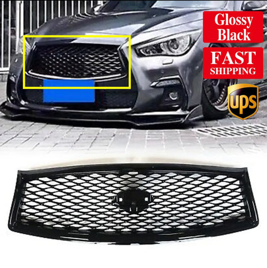 Gloss Black Front Bumper Grille For Infiniti Q50 2018+ Replacement