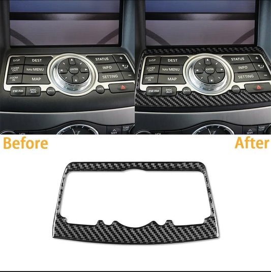 Real Carbon Fiber Center Multimedia Control Button Panel Decal For G25 G35 G37