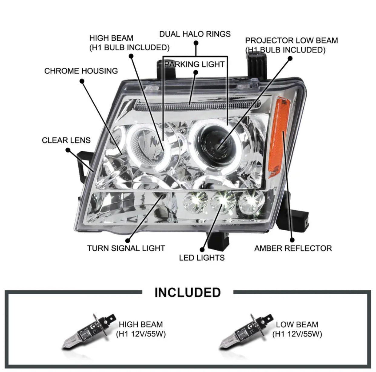 2005-2012 Xterra LED Halo Projector Headlights Lamps Left+Right 05-12