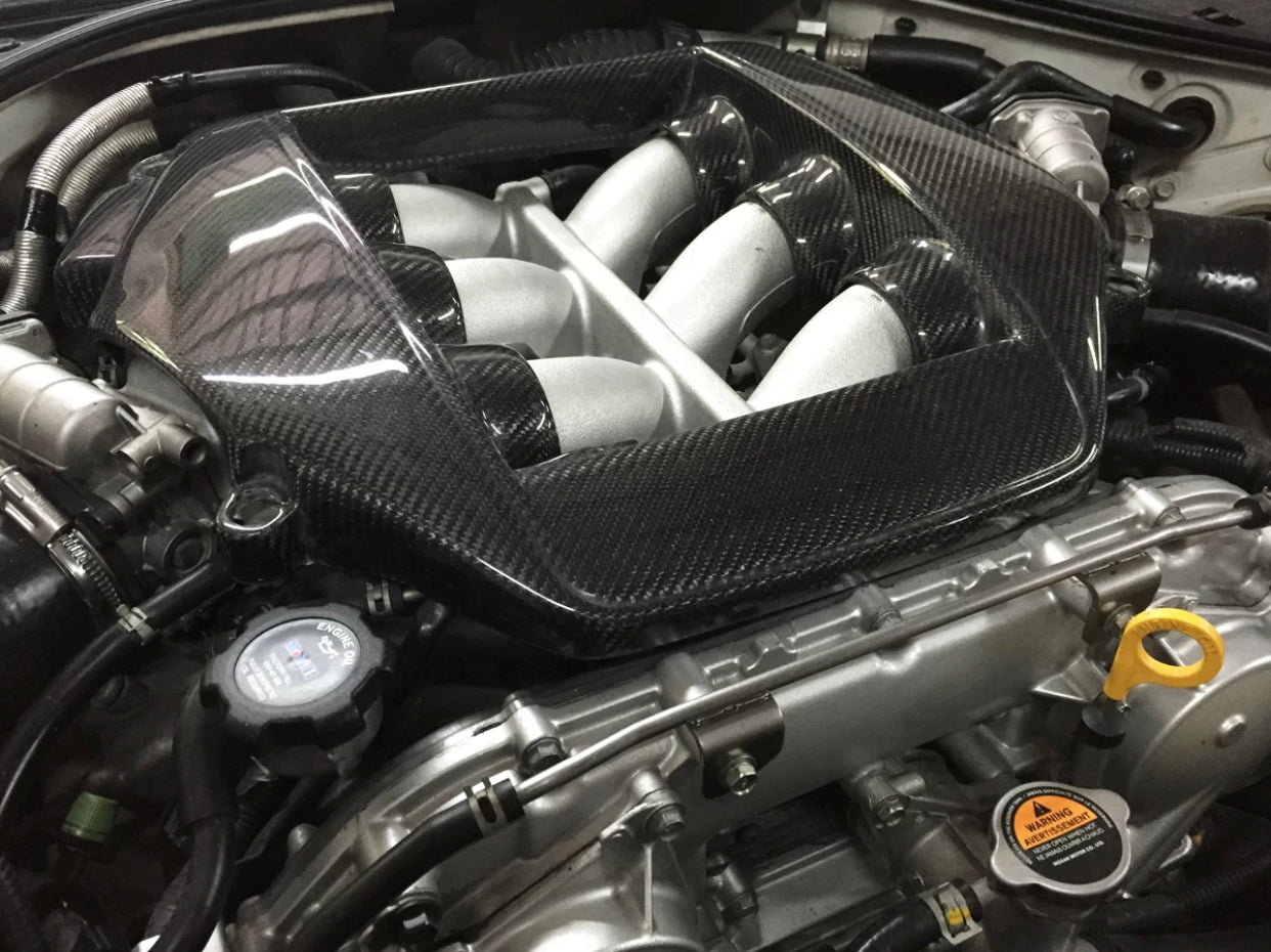 Carbon fiber front engine manifold cover trim R35 GTR