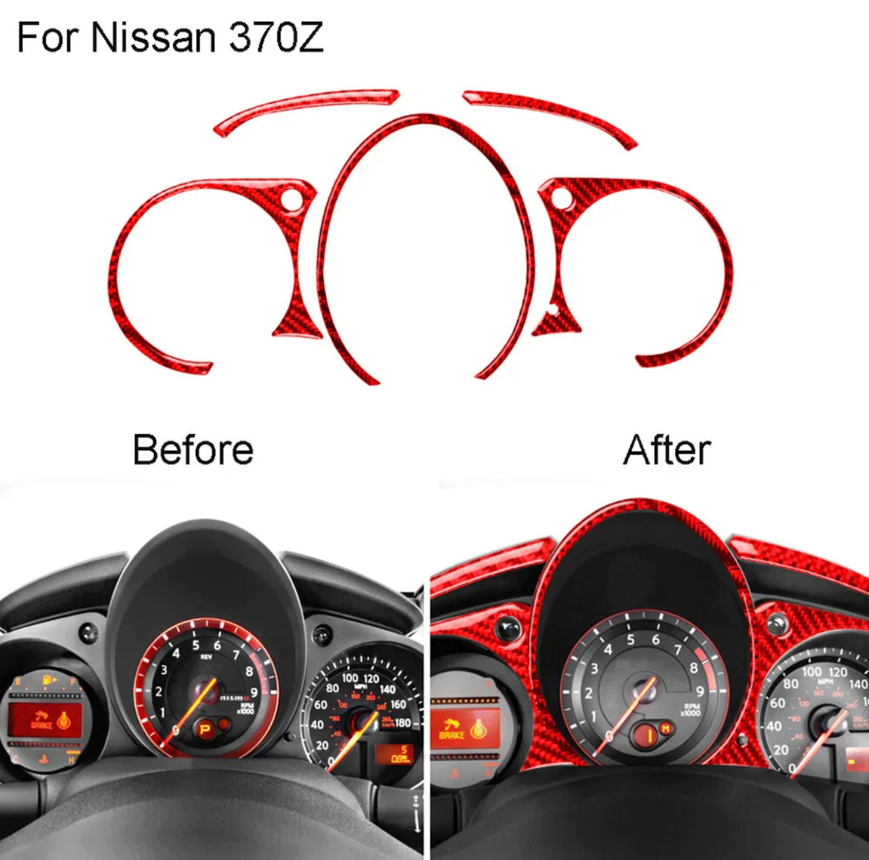 12Pcs Red Carbon Fiber Full interior Set Cover Trim For Nissan 370Z 2009-2020