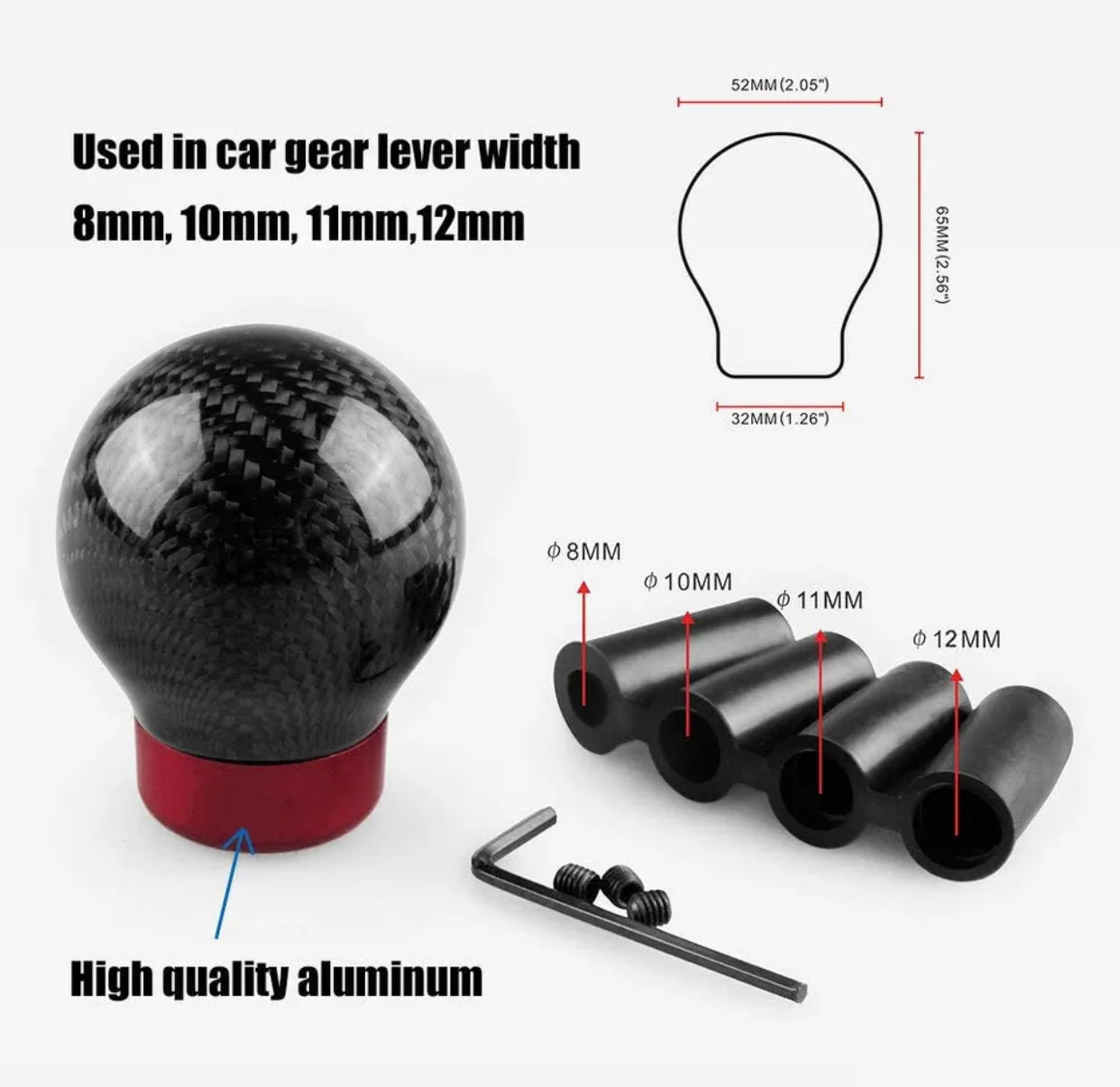 Universal Carbon Fiber Shift knob Black Ball Manual Car Gear Shift Shifter Knob