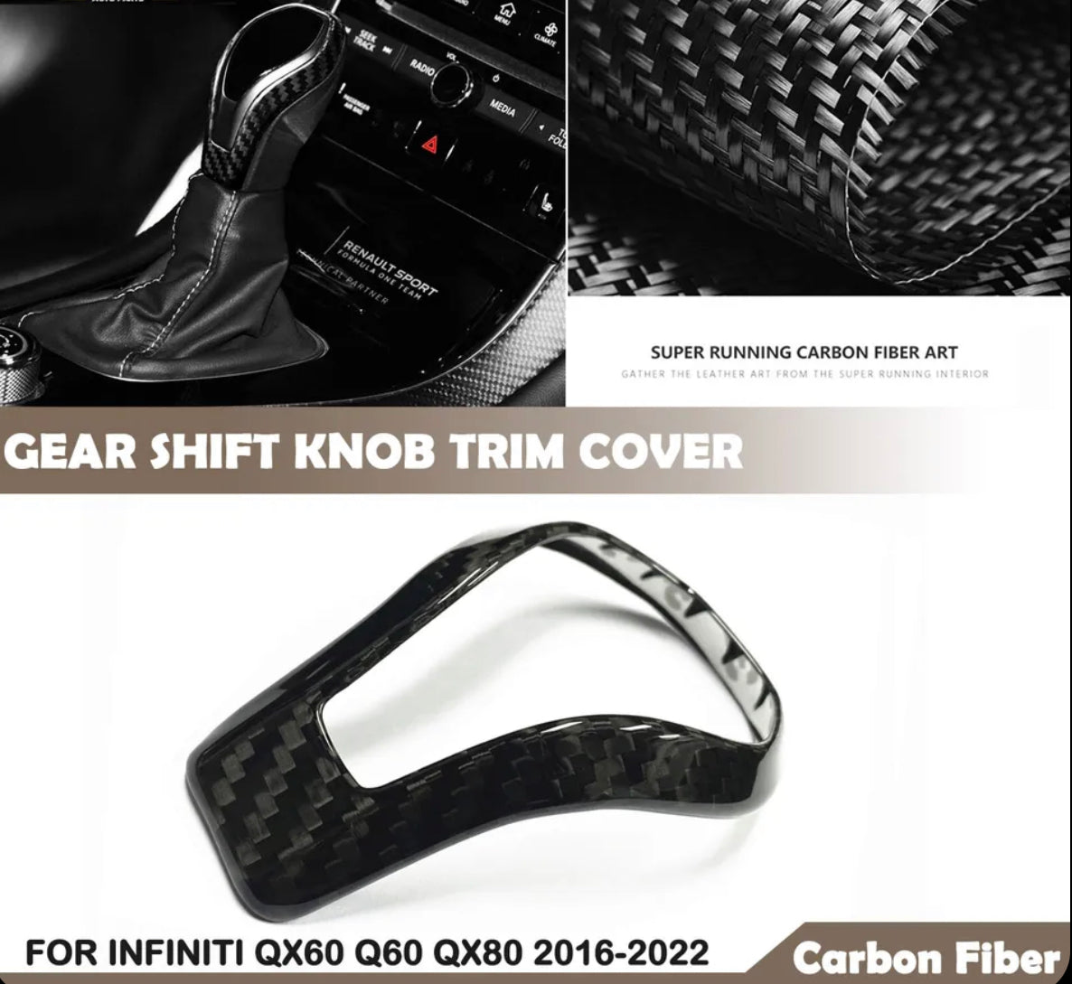 For Infiniti QX60 Q60 QX80 2016-2022 Carbon Fiber Car Gear Shift Knob Cover Trim