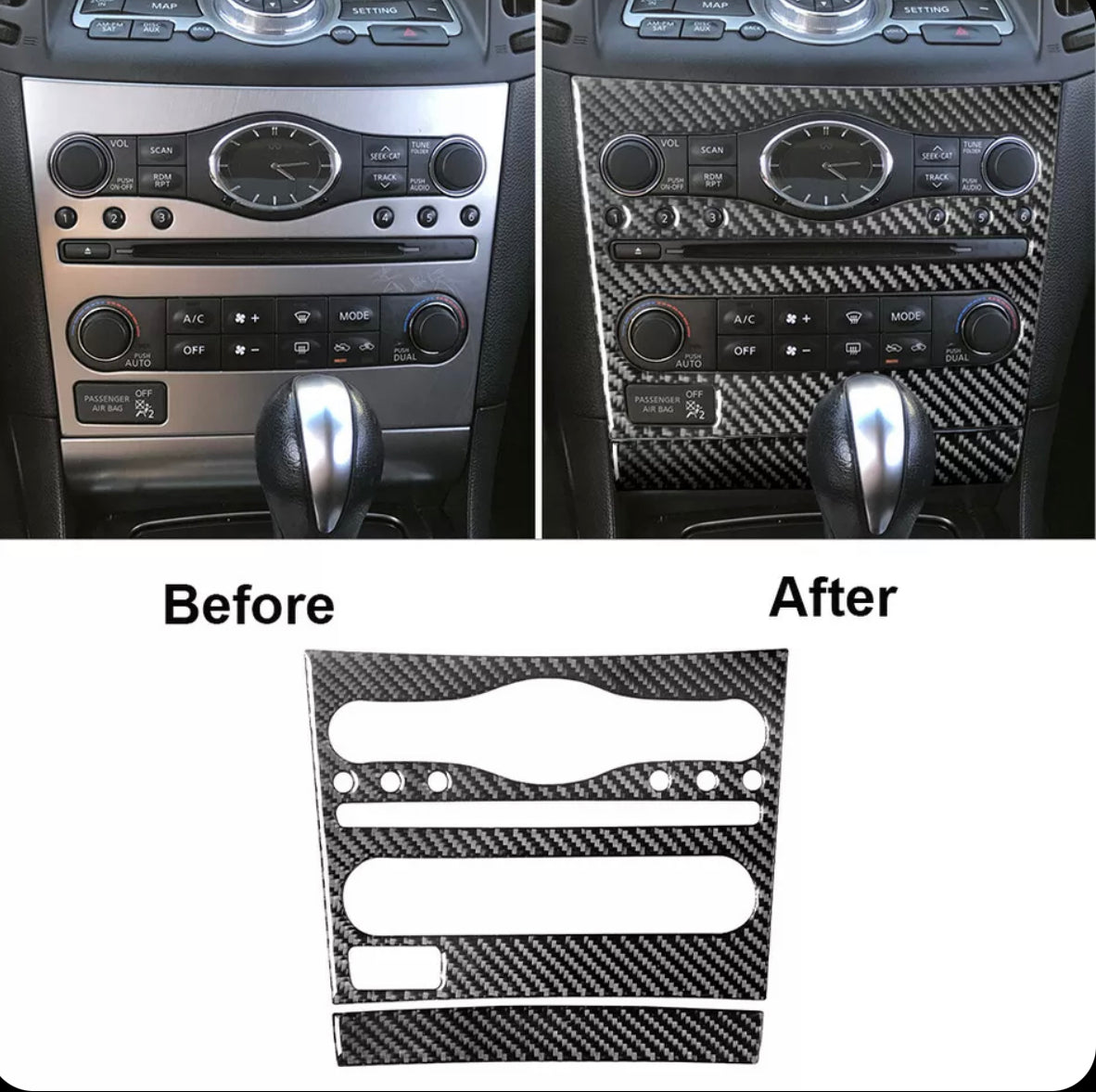 2Pcs For Infiniti G37 Coupe & Sedan 08-14 Carbon Fiber Interior Radio Console Cover Trim